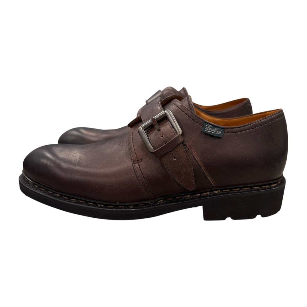 Paraboot Loty Monk Strap Shoes Men 8 Brown Leather Derby Norwegian Stitch France